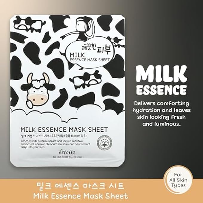 esfolio PURE SKIN ESSENCE FULL FACIAL MASK SHEET ELASTICITY HYDRATION ANTI-AGING MILK (PACK OF 10) - Image 3